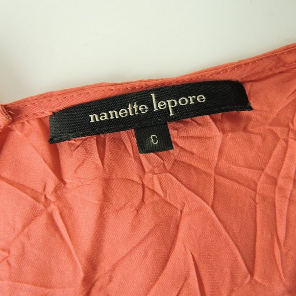 Nanette Lepore gorgeous crinkle silk coral red green embellished blouse top 0 - Picture 7 of 9